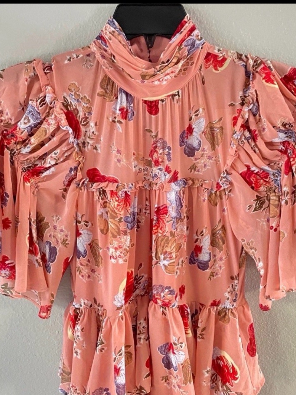 Cinq a Sept Jamie Dress Bare Rose Multi US 12 Tiered Ruffle - Picture 6 of 8